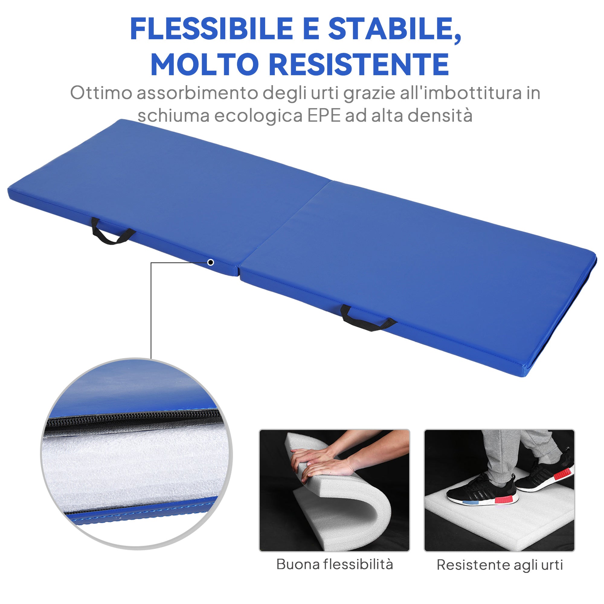 Foldable Gymnastics Mat, 5cm Thick and Non-Slip Fitness Mat, 180x60x5cm, Blue