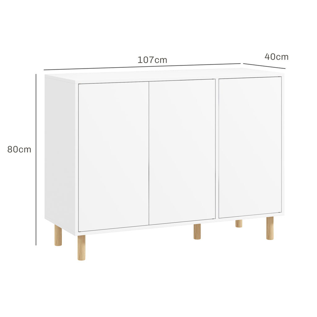 Modern Sideboard with 2 Cabinets and 3 Shelves in Wood, 107x40x80 cm, White