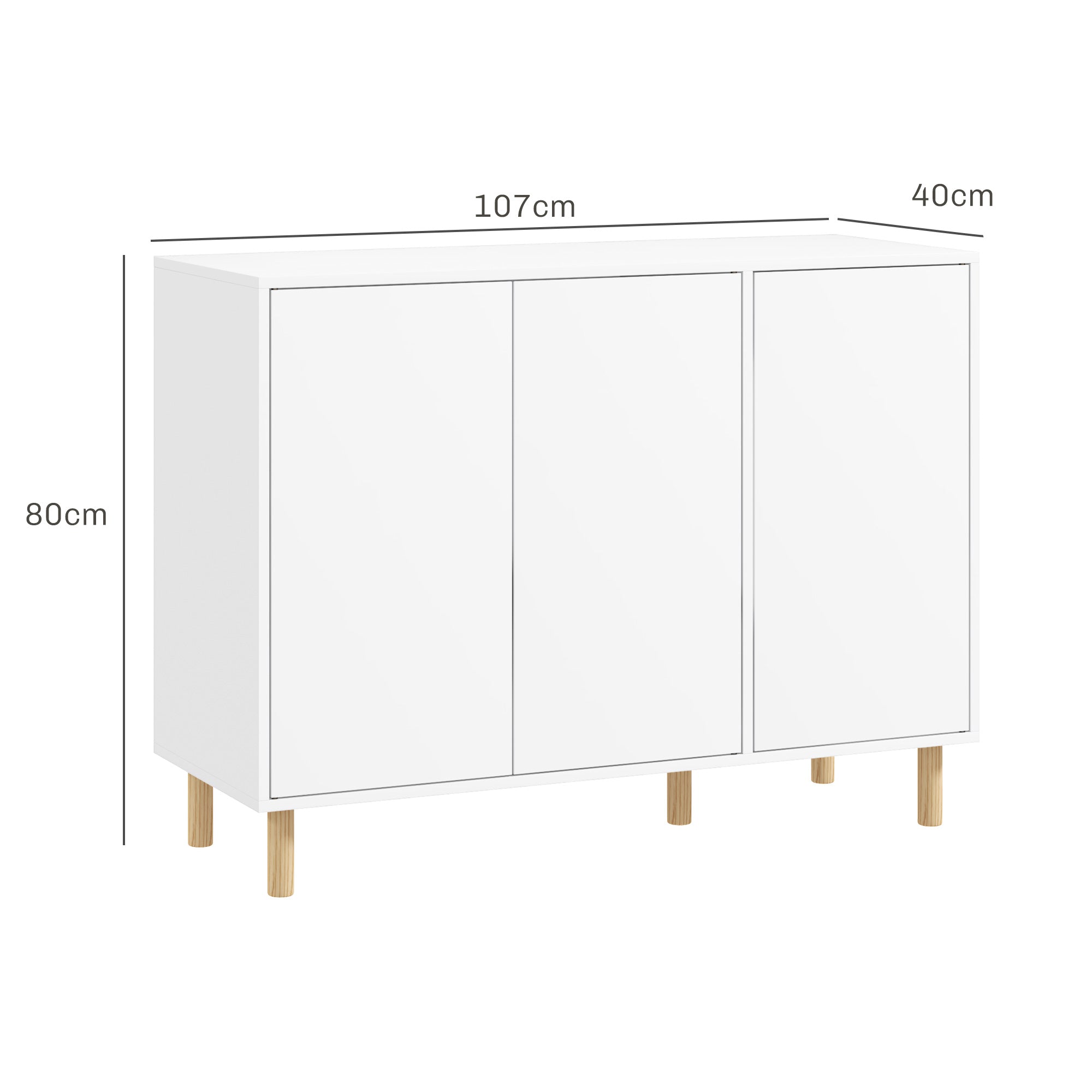 Modern Sideboard with 2 Cabinets and 3 Shelves in Wood, 107x40x80 cm, White