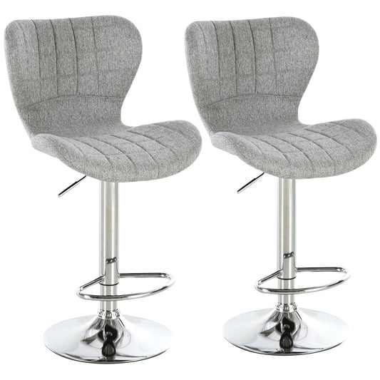 Set of 2 Swivel Bar Stools with Adjustable Height, Footrest and Fabric Backrest, Grey