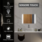 Bathroom Mirror with 3 Temperature LED Light, Touch Switch and Anti-fog, 70x50cm