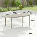 Extendable Garden Table for 8-10 People, in Aluminum and Steel, 154/214x85x75 cm, Light Gray