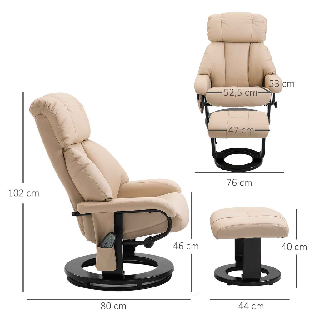 HOMCOM Reclining Massage Relaxing Chair with Footrest and Remote Control, 76x80x102 cm Cream