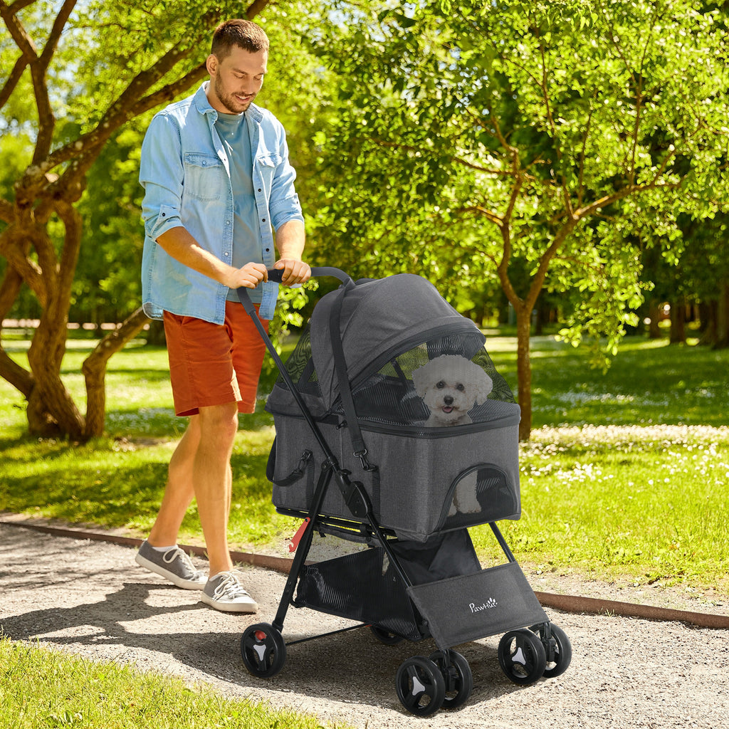 PawHut 3 in 1 Dog Stroller Convertible into Bag and Carrier with Leash and Cushion, Gray - Borgè
