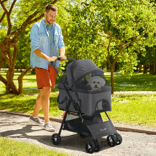 PawHut 3 in 1 Dog Stroller Convertible into Bag and Carrier with Leash and Cushion, Gray - Borgè