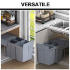 HOMCOM 40L Pull-Out Waste Bin with 3 Recycling Bins, 48 x 34.2 x 41.8 cm, Grey