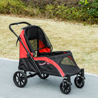 Large Dog Stroller Foldable with Mesh Windows, Cushion and Leashes, 124x67x100 cm, Black