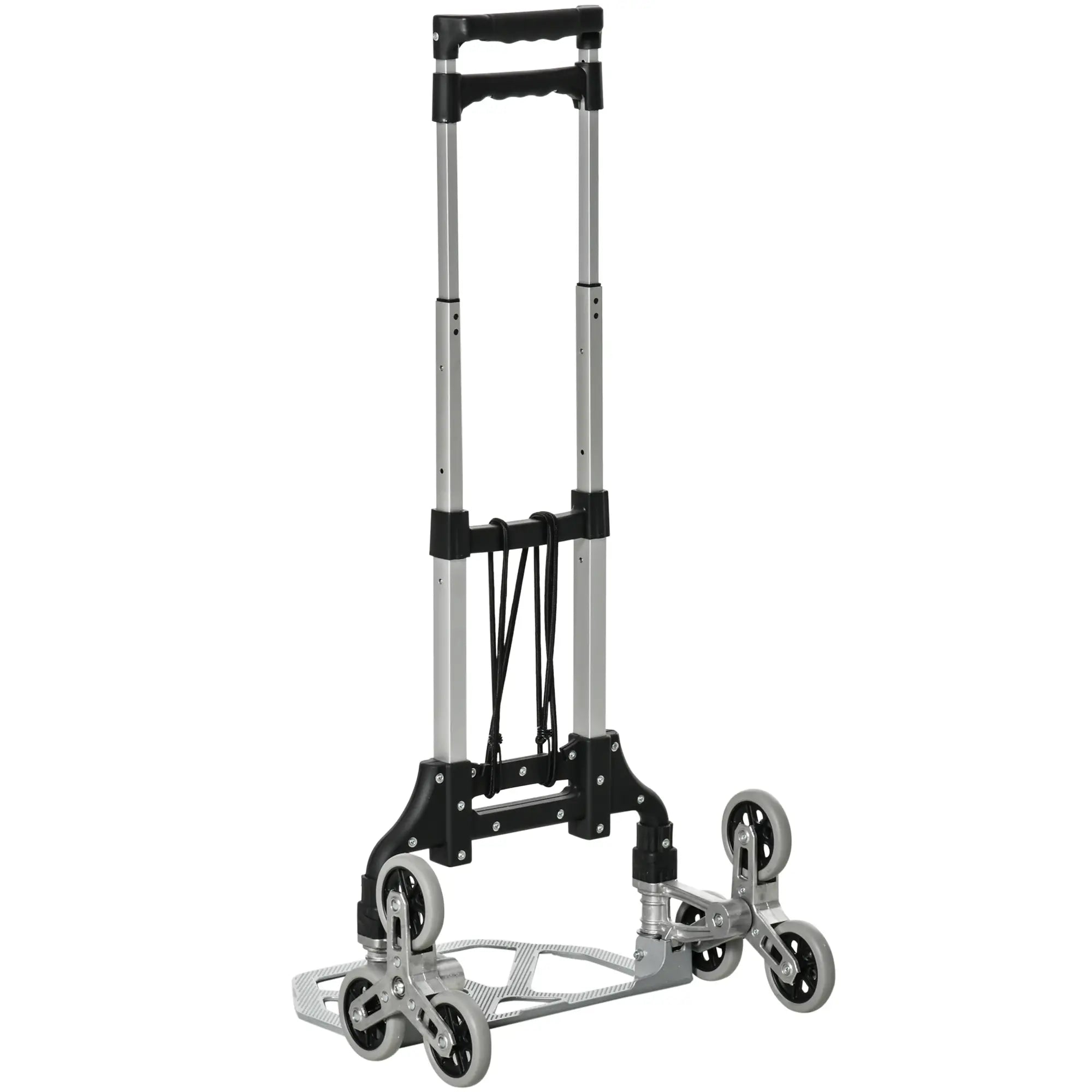 Folding 6-Wheel Luggage Cart, Max 70 kg, with Rope and Removable Handle, 47x47x100 cm, Black and Silver