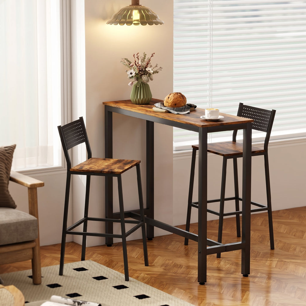 HOMCOM Industrial Style Tall Rectangular Bar Table, Steel and Wood, 120x40x100 cm, Rustic Brown