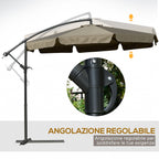 Garden Umbrella with Crank Opening in Metal and Polyester, Ø2.7x2.7 m, Coffee