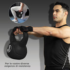 Kettlebell 6kg in Plastic and Sand with Flat Base and Handle, 20x13x22 cm, Black