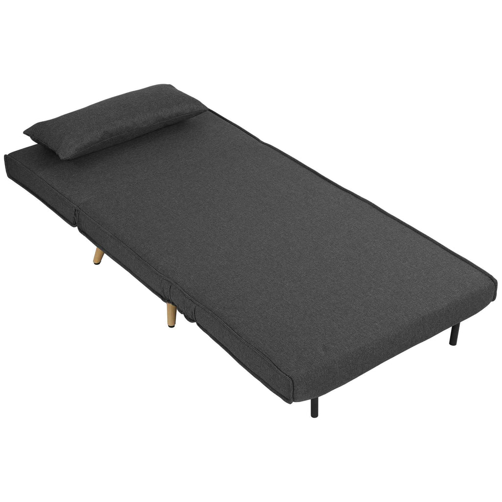 HOMCOM 3-in-1 Single Sofa Bed with 3-Level Adjustable Backrest and Cushion, in Linen-Effect Fabric, Grey
