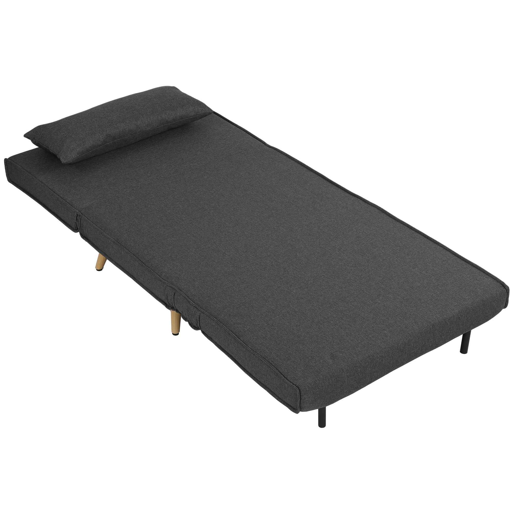 HOMCOM 3-in-1 Single Sofa Bed with 3-Level Adjustable Backrest and Cushion, in Linen-Effect Fabric, Grey