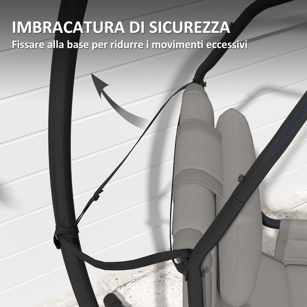 Padded Swing Hammock with Cushion, Hook and Chain, Steel and Polyester, 118x98x192 cm, Grey and Black