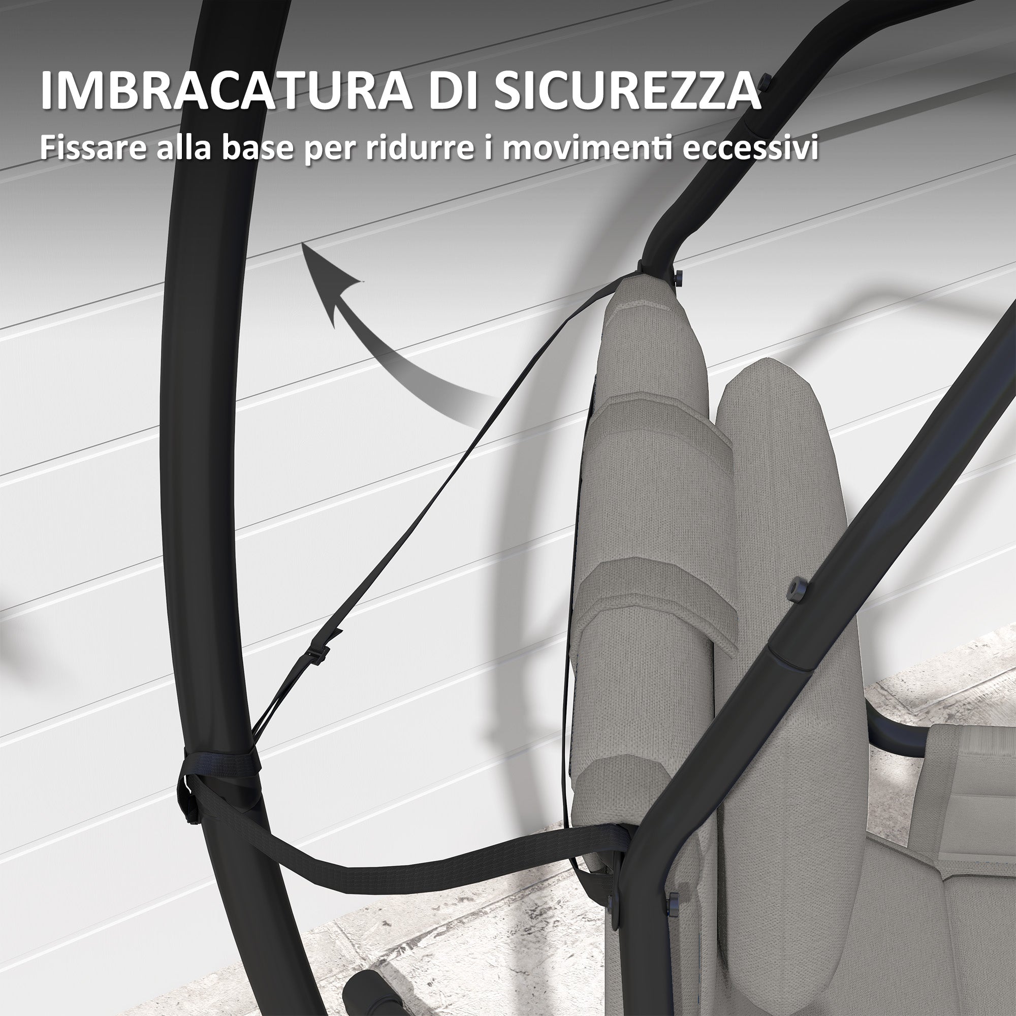 Padded Swing Hammock with Cushion, Hook and Chain, Steel and Polyester, 118x98x192 cm, Grey and Black