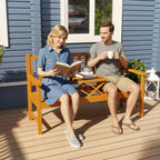 Outsunny Garden Bench with Liftable Central Table and Armrests, Wooden, 153x56x91 cm, Light Brown