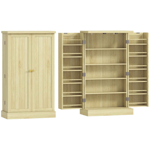 HOMCOM 104cm Pantry, 12 Spice Racks, Adjustable Shelves, Natural Wood.