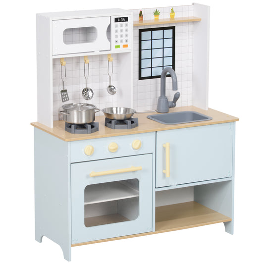 Children's Toy Kitchen with Stove and Cabinets, Made of Steel, Wood and PP, 72x33x85.2 cm, Blue and White