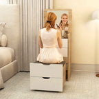 HOMCOM 3-in-1 Dressing Table with Mirror, Storage, 2 Drawers and Stool, Wooden, 50x40x78 cm, White and Oak