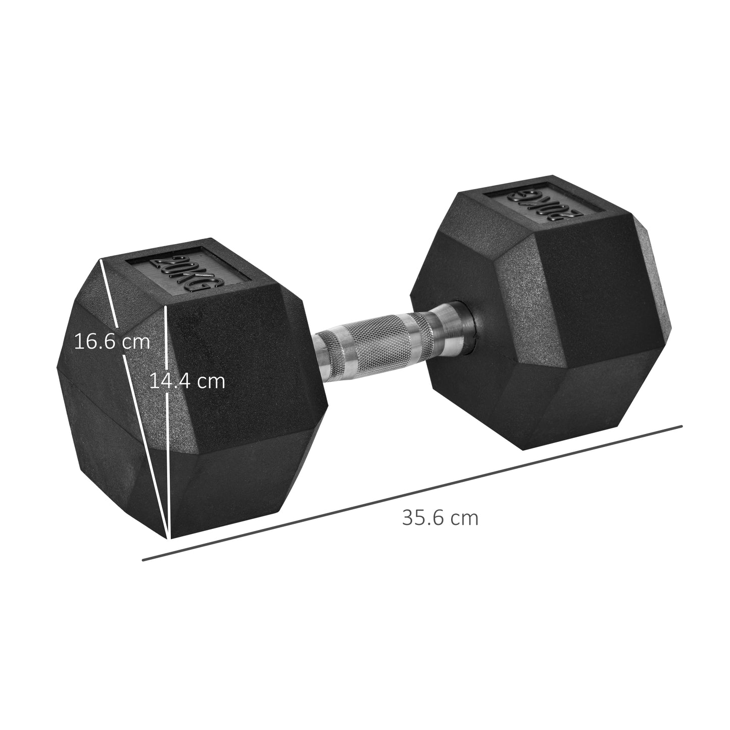 20kg Hexagonal Dumbbell in Steel and Rubber for Workouts in the Gym, Home and Office, Black