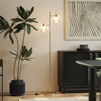 Modern Floor Lamp with 2 Lights and Adjustable Heads, Foot Switch, Gold