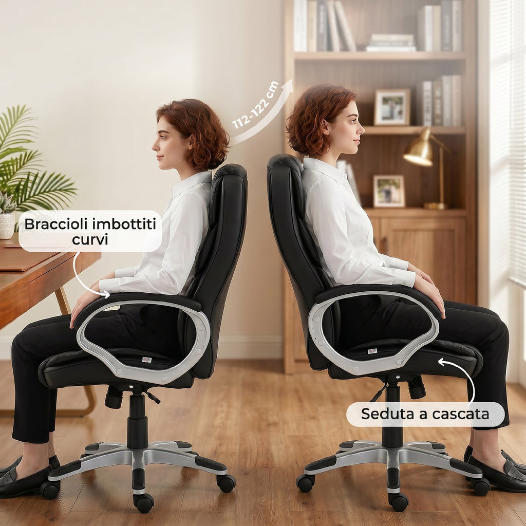 HOMCOM Ergonomic PU Leather Swivel Office Chair with Rocking and Adjustable Height, Black