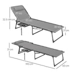 Folding and Reclining Garden Deckchair with 5 Levels with Side Table and Pocket, 60x190x31 cm, Gray and Black