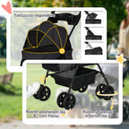 Foldable Dog Stroller with Safety Leash and Basket, Black