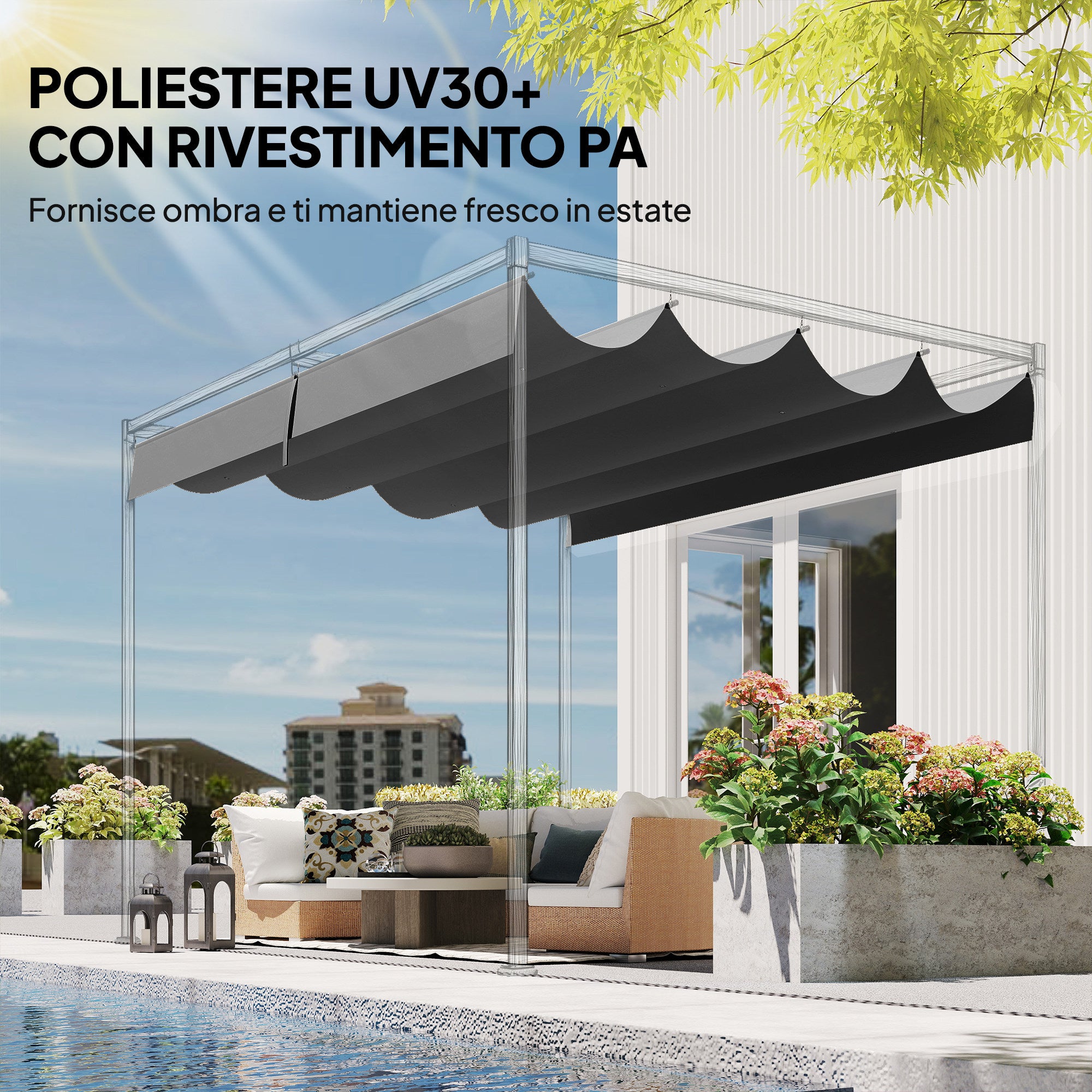 Outsunny Dark Grey Polyester Anti-UV Outdoor Pergola Cover with 8 Drainage Holes, 392x350 cm