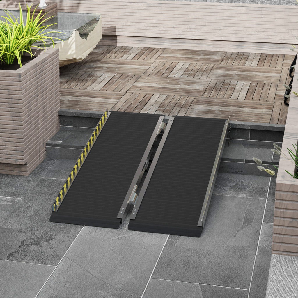 Folding Aluminum Wheelchair Ramp with Deflectors and Stickers, 122 x 73.6 x 5.1 cm, Black