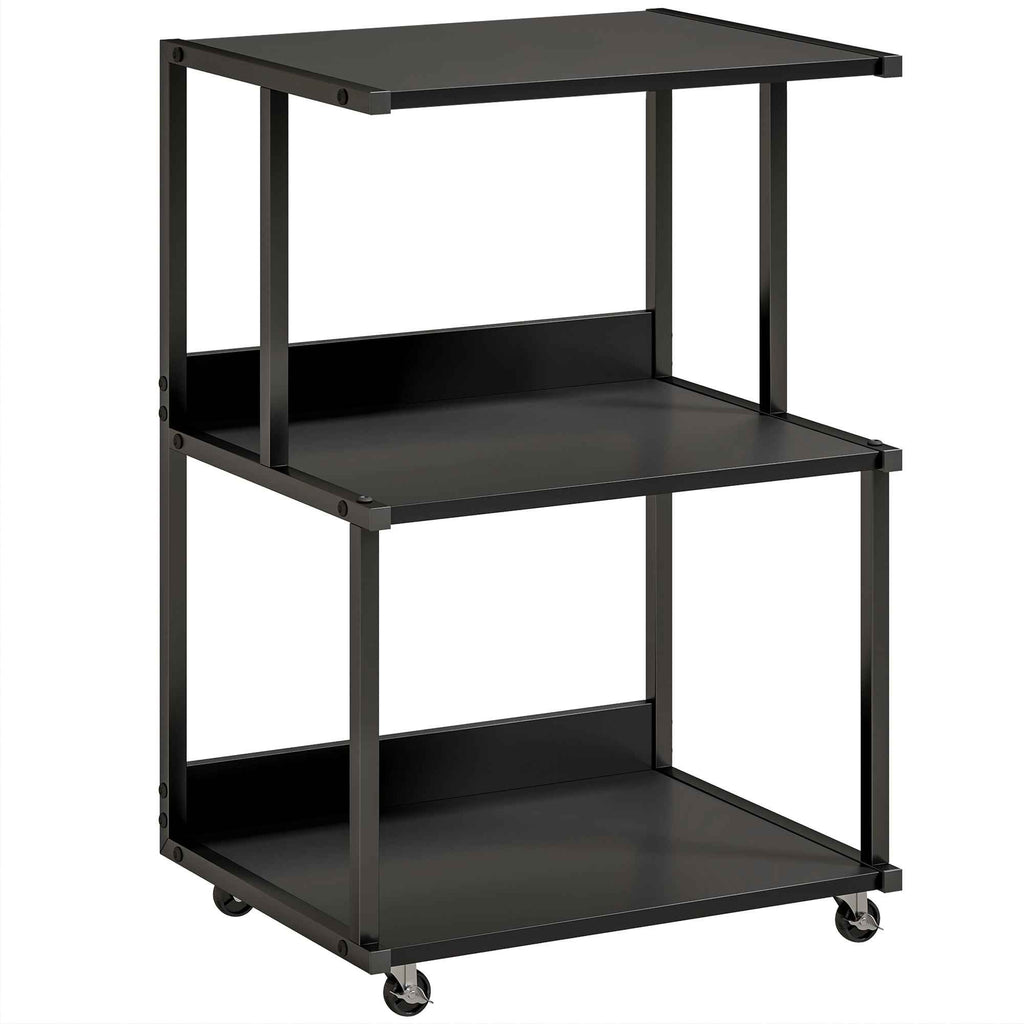 HOMCOM 3-Tier Printer Stand with Wheels, Industrial Metal Office Table, Black.