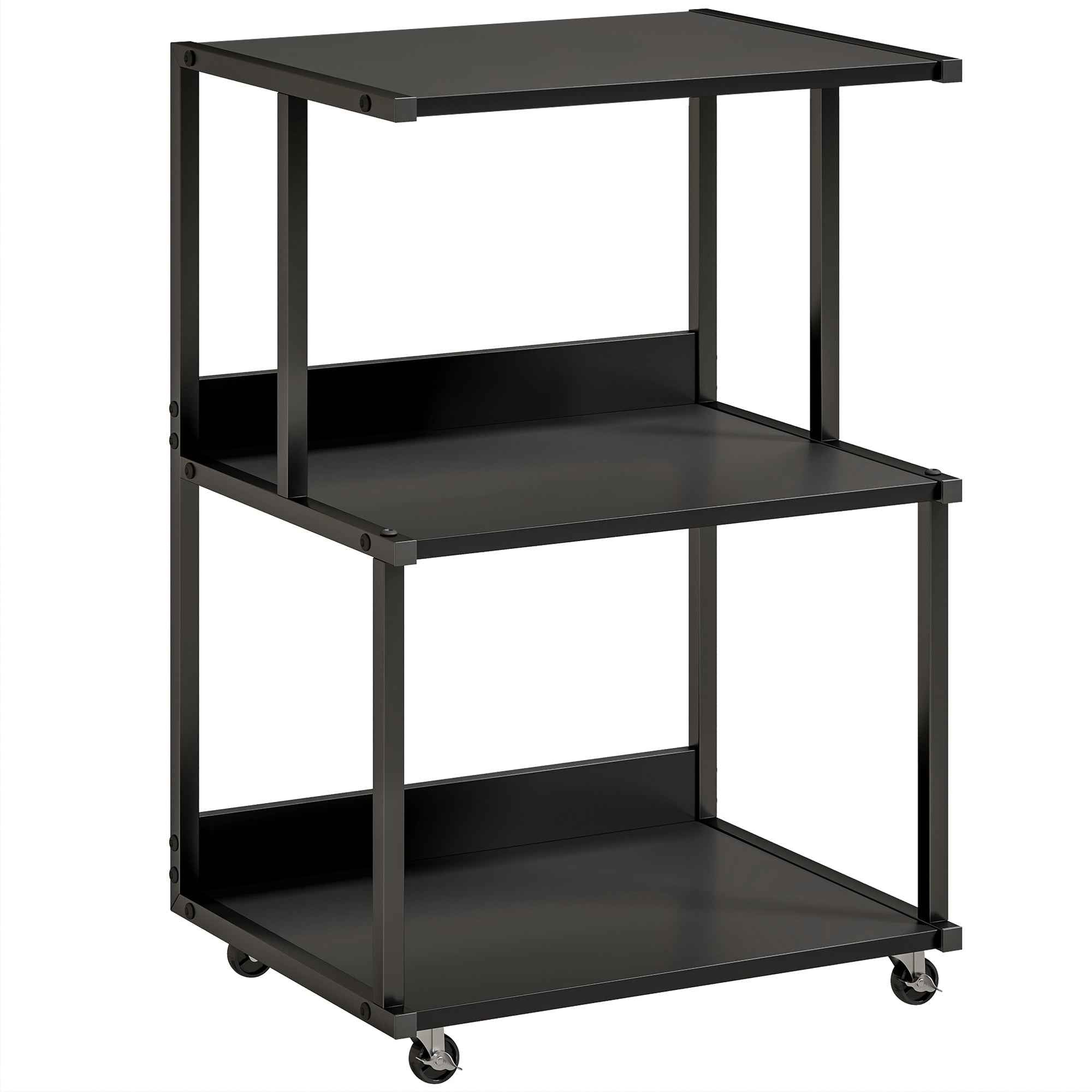 HOMCOM 3-Tier Printer Stand with Wheels, Industrial Metal Office Table, Black.
