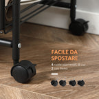 Kitchen trolley with 2 removable metal baskets, 2 chipboard shelves and side hooks, 40x38x111cm - Borgè
