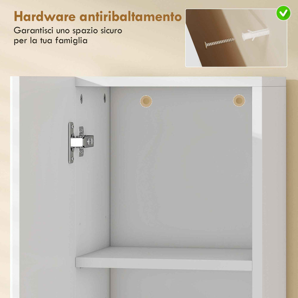 HOMCOM 2-Door Bathroom Cabinet with Open Space and Adjustable Shelves, Wooden, 30x24x140 cm, White