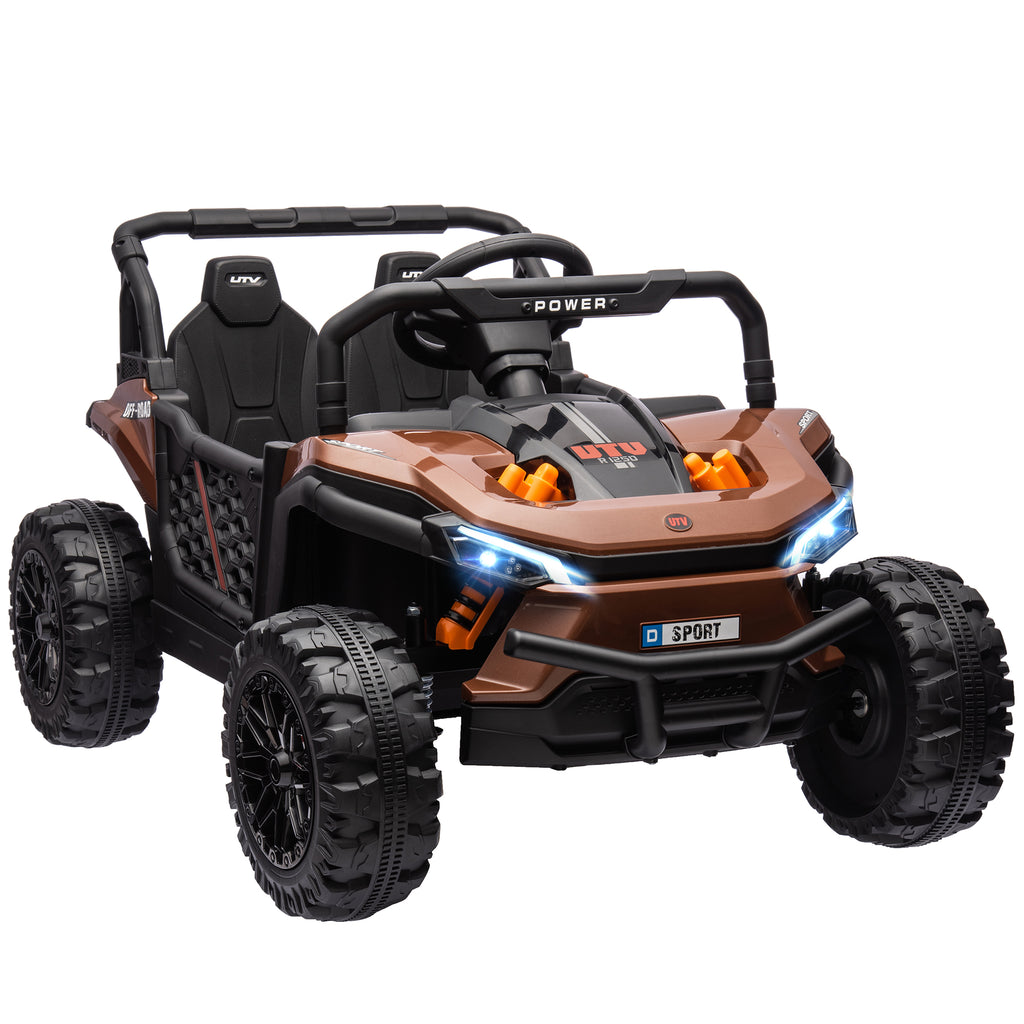 AIYAPLAY Kids Electric Ride-On UTV 12V with Belt, Remote Control, Suspension, USB, 3-6 km/h, 3-5 Years, Brown