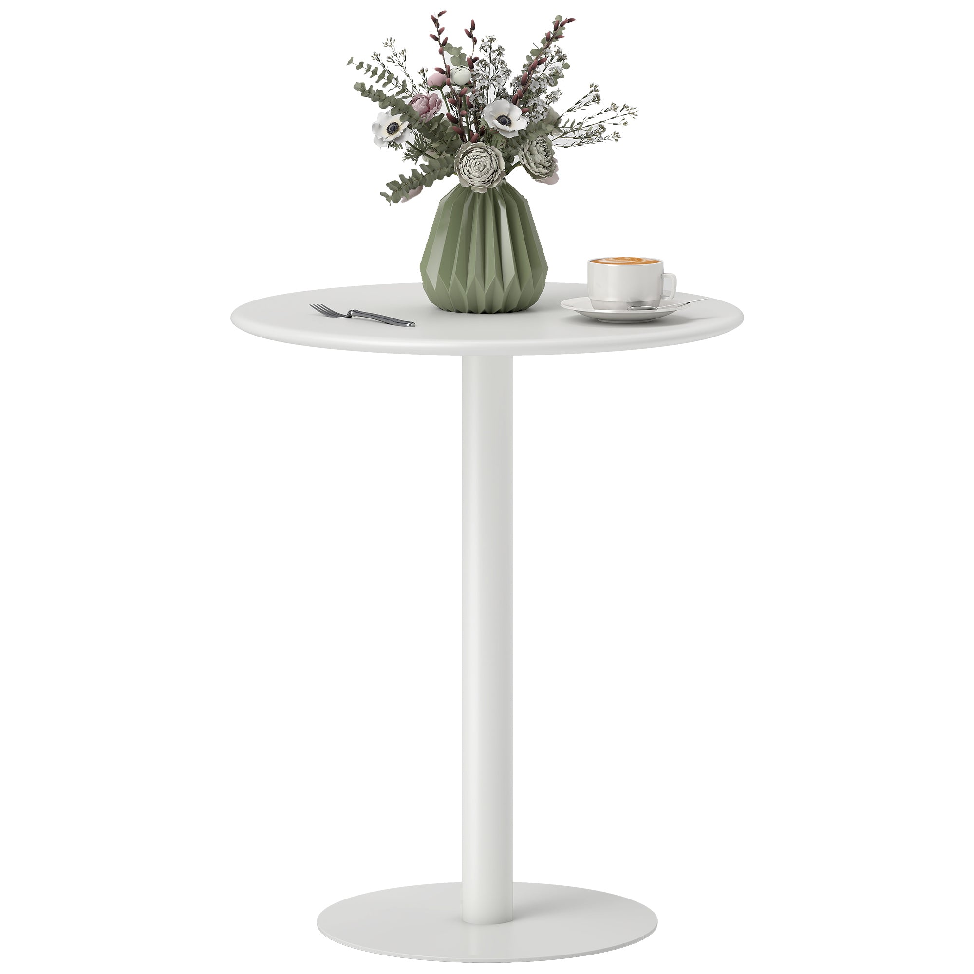 Round Kitchen Table for 2 People with a Modern Design in Steel, Ø60x72 cm, White