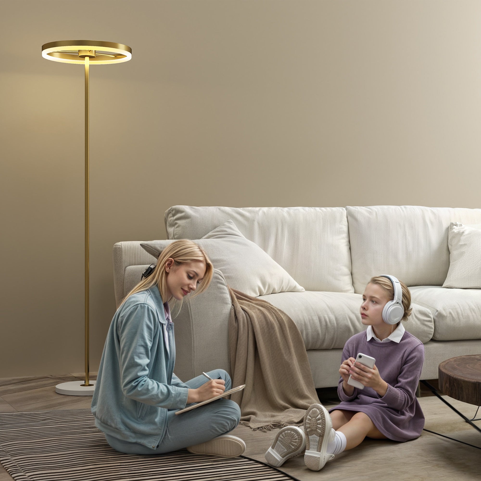 Modern Floor Lamp with Dimmable Light with Foot Switch and 3 Brightness, Gold