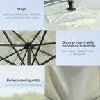 Decentralized Umbrella with 6 Ribs with Crank and Cross Base, in Metal and Polyester, Ø292x247 cm, Beige