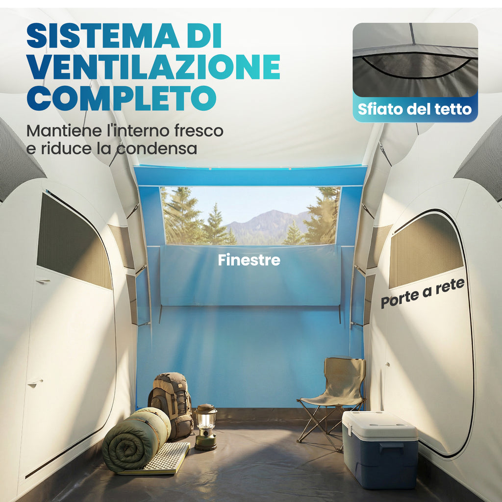Outsunny Inflatable Tent, Easy to Set Up, 4 Person, 2 Bedroom, Blue