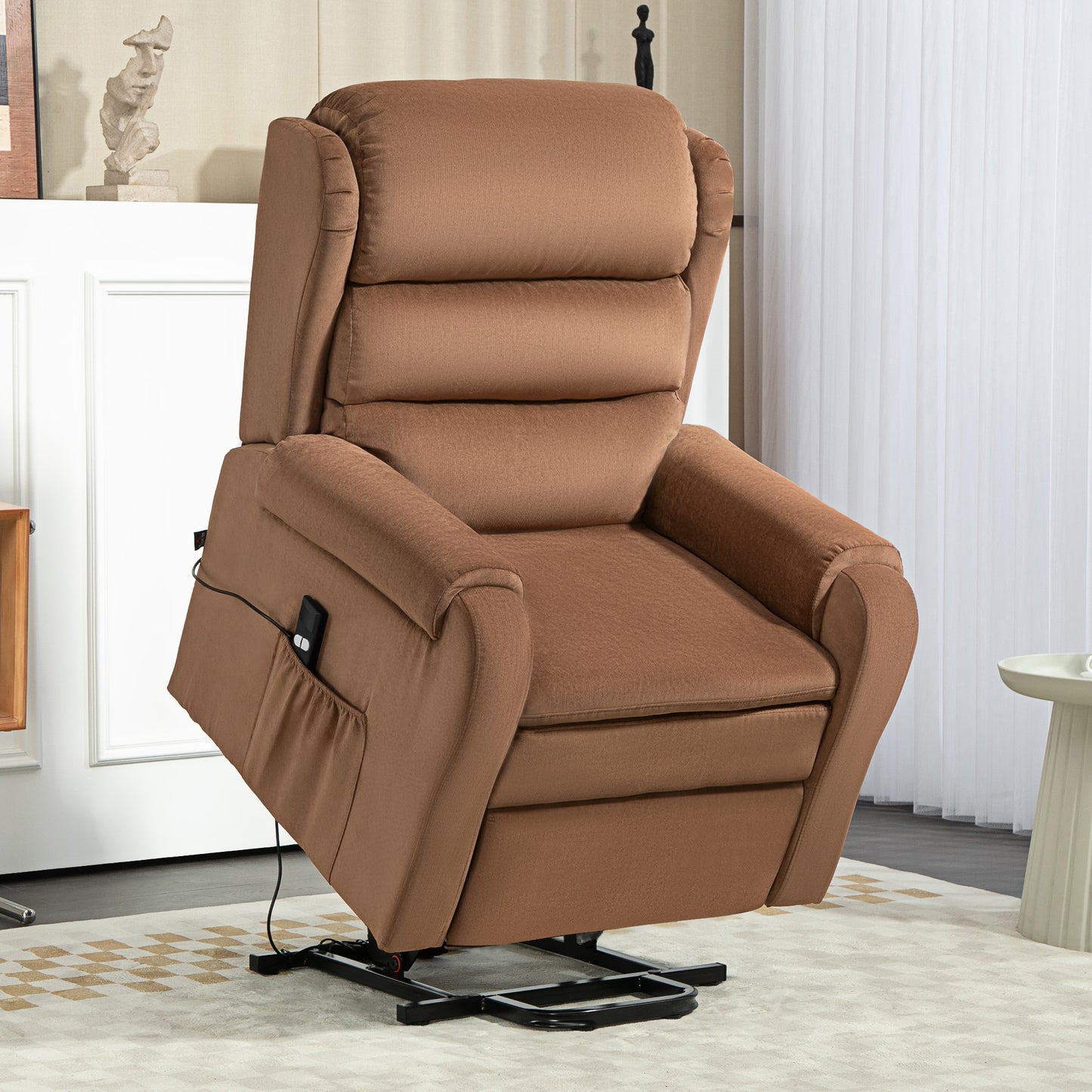 Lifting Armchair 160° Reclining with Footrest and Remote Control, Velvet, 85x88x109 cm, Brown