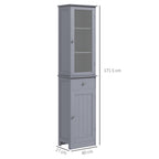 Bathroom Column Cabinet Space Saving with Cabinet, Drawer and MDF Shelves, 40x27x171.5cm, Grey