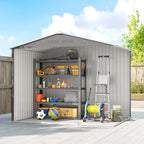 Outsunny 2.3x1.7 m Steel Garden Shed with Air Vents and Double Sliding Door, Wood Effect