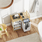 Laundry Basket with 2 Pull-Out Bags, Bamboo Handles and Shelf, 70x36x70 cm, White