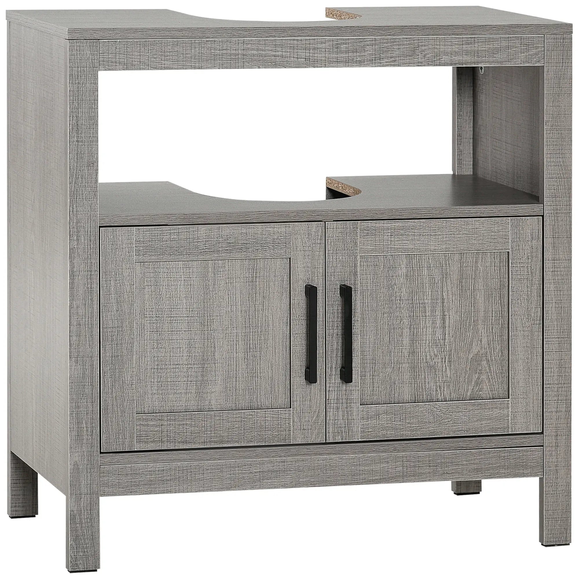 Vanity Unit with 2 Door Cabinet and Wooden Shelves 60x30x60cm, Grey