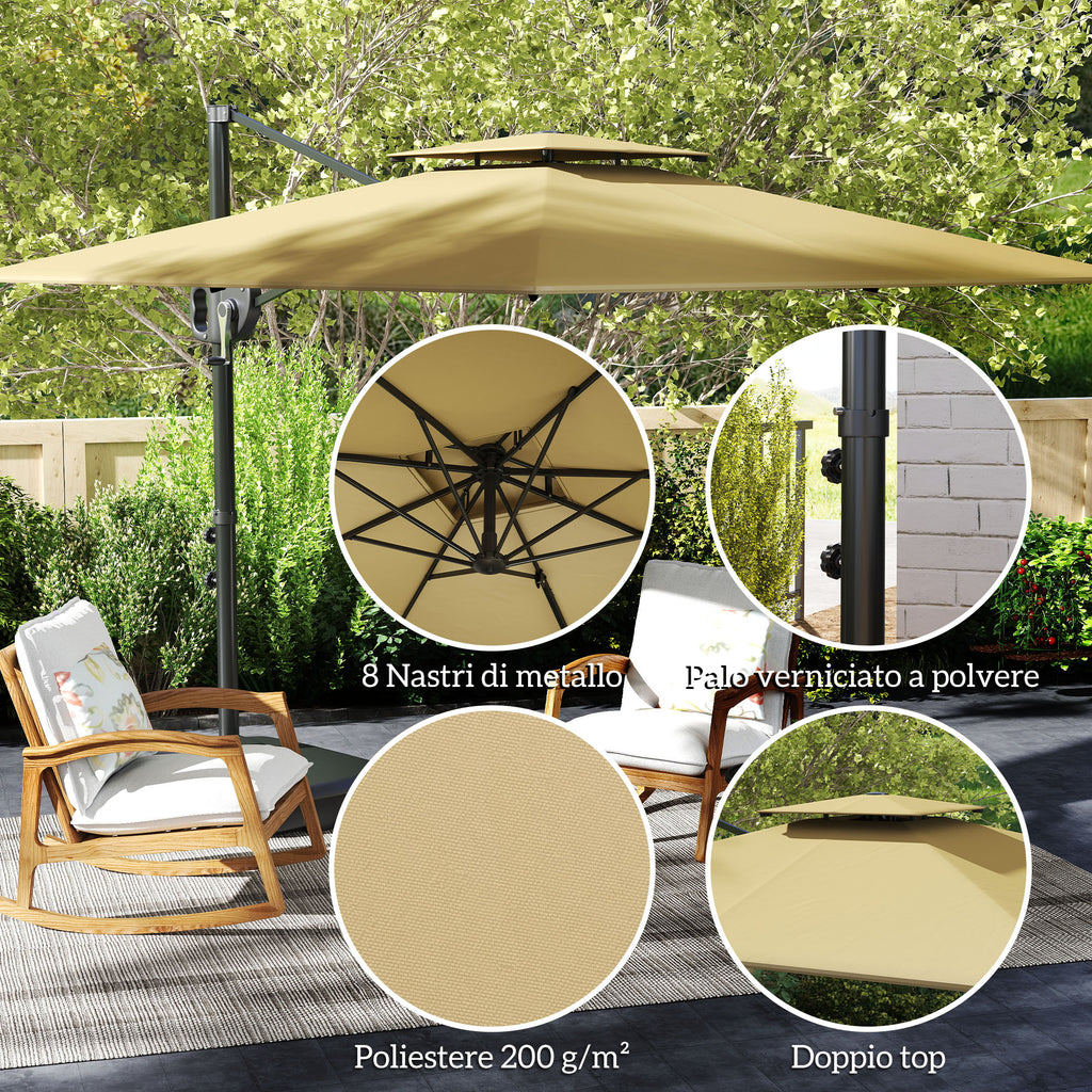 Outsunny 2.5x2.5m Cantilever Umbrella with Fillable Base, Crank Handle and Tilting Head, Khaki