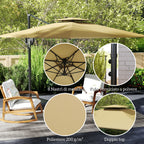 Outsunny 2.5x2.5m Cantilever Umbrella with Fillable Base, Crank Handle and Tilting Head, Khaki
