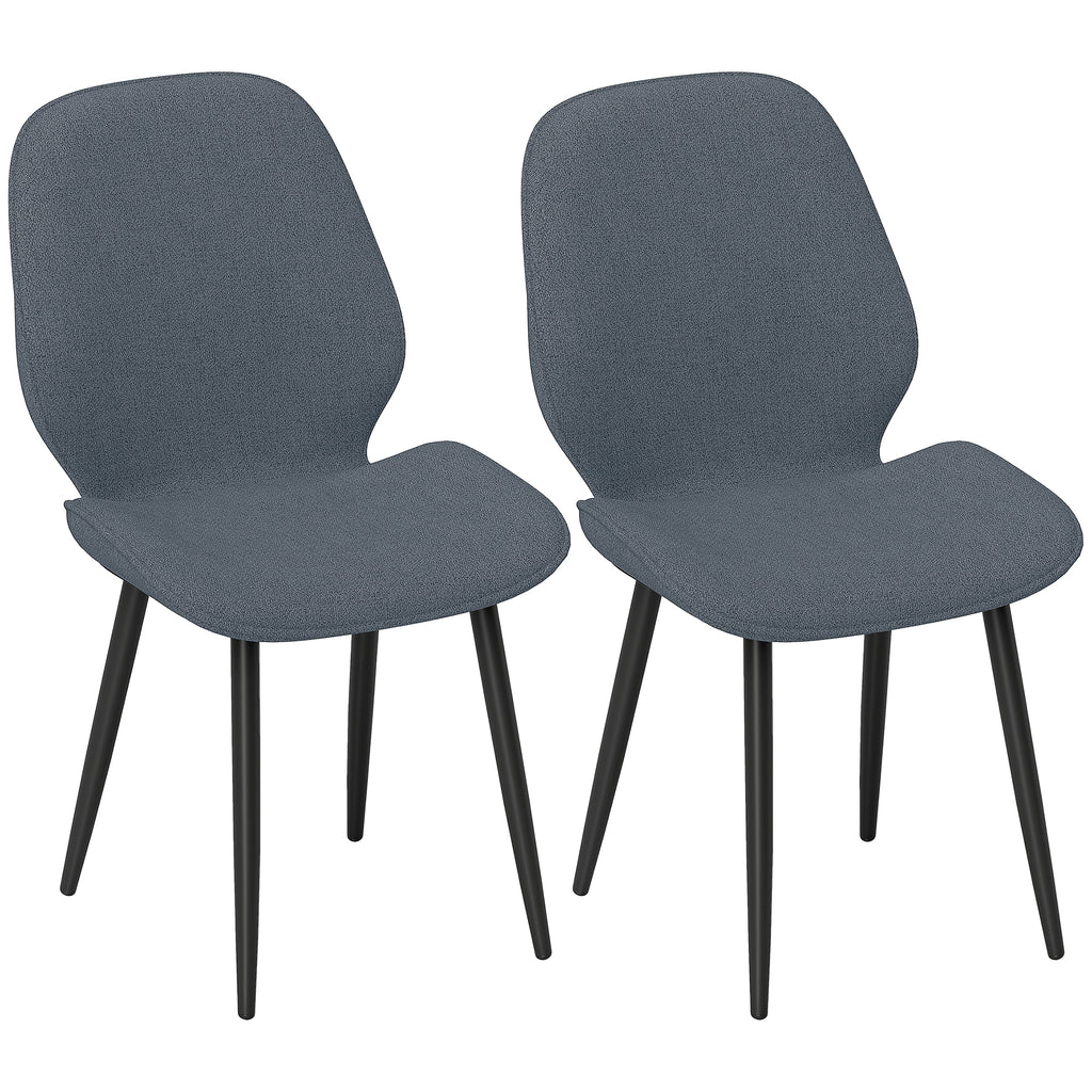 Set of 2 Dining Chairs with Curved Backrest, in Linen Effect Fabric, Foam and Steel, 46x56x86 cm, Grey and Black