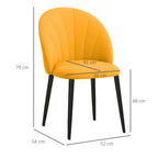 Set of 2 Nordic Design Dining Chairs in Metal and Velvet Effect Fabric Yellow and Black, 52x54x79 cm