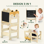 AIYAPLAY Montessori Tower for Children 2-5 Years with Blackboard and Table, Wooden, 57x39x93 cm, Wood Color