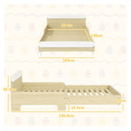 Children's Bed 3-10 Years Low with High Side Rails, Wooden, 194.8x103x60.5 cm, White and Wood Color